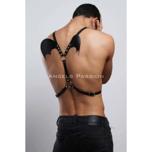Kanatlı Erkek  Harness, Erkek  Göğüs Harness Ve Kanat Detay, Deri Kanatlı Harness - Brfm150