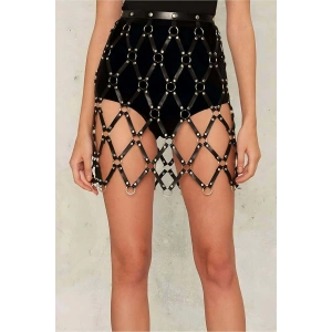 Kare Detaylı Şık Deri Harness Etek - Brf694_kopya(1)