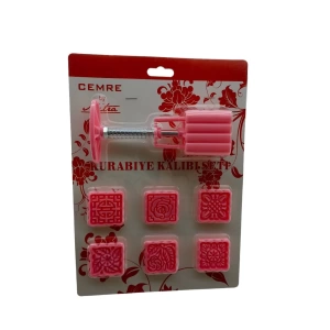 Kare  Kurabiye Kalıp Seti  Yaylı Baskı Aparatı - 6pcs Kalıp  Renkli Pls