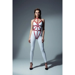 Kırmızı Body Harness Kadın Deri Metal Halka Detaylı - Brf243