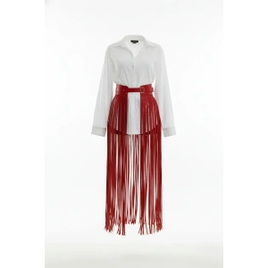 Kırmızı Etek Deri Püsküllü Uzun Maksi Kemerli - Brf1003