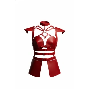 Kırmızı Etek Deri Tokalı Zımbalı Kısa Etek - Brf1371