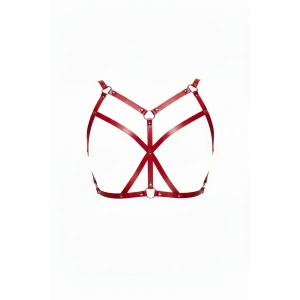 Kırmızı Göğüs Harness Deri Çapraz Bantlı O Halka Detaylı - Brf247