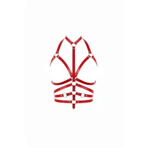 Kırmızı Göğüs Harness Deri Halka Detaylı Vücut Aksesuarı - Brf24