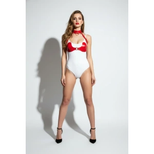 Kırmızı Göğüs Harness Parlak Suni Deri Halka Detaylı - Brf1226