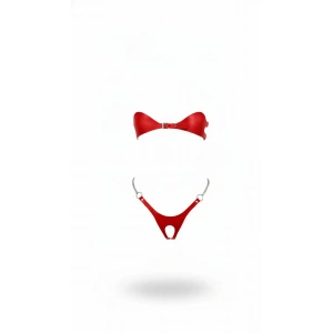 Kırmızı Harness Takım Deri Zincir Detaylı Tokalı Bralet - Brf1234