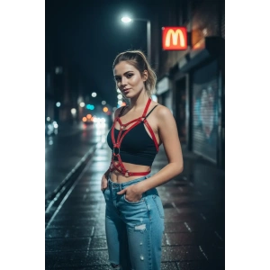 Kırmızı Kadın Kemer Halka Detaylı Vücut Kemer - Brf107