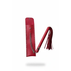 Kırmızı Kırbaç - Kelepçe Zımba Detaylı Kılıflı Deri - Brf1287