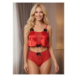 Kırmızı Saten Babydoll Takım - 333-k
