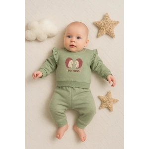 Kirpi Nakışlı % 100 Pamuk 2li Kız Bebek Takım