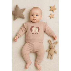 Kirpi Nakışlı % 100 Pamuk 2li Kız Bebek Takım