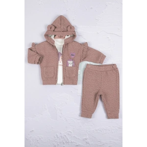 Kirpi Nakışlı % 100 Pamuk 3lü Kız Bebek Takım