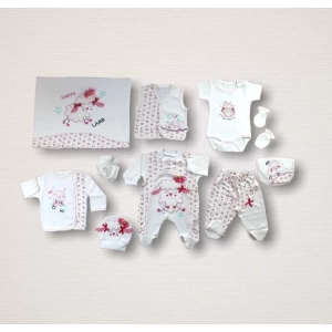 Kıvırcık Kuzu Nakışlı %100 Cotton Antibakteriyel 10lu Zıbın Takımı Hastane Çıkışı Ekru