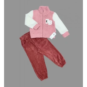 Kuzu Kumaş Fermuarlı Sweat Kadife Pantolonlu Uzun Kollu Kız Erkek Çocuk 2li Takım Gül Kurusu