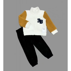 Kuzu Kumaş Fermuarlı Sweat Kadife Pantolonlu Uzun Kollu Kız Erkek Çocuk 2li Takım Siyah