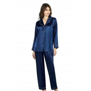 Lacivert İkili Saten Gecelik Pijama Takımı 7647