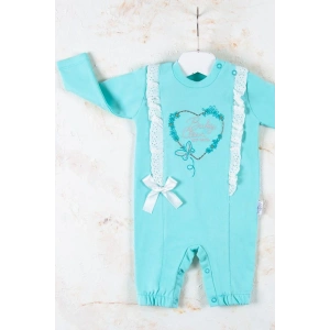 Love Kalp Nakışlı % 100 Pamuk Kız Bebek Tulumu