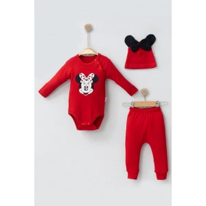 Mickey Desenli Şapkalı 3lü Erkek Bebek Takımı