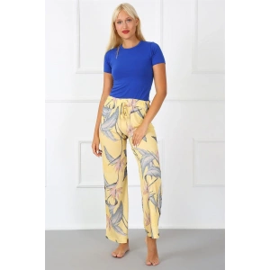 Moda Bayan Penye Bol Paça Pantolon Sarı