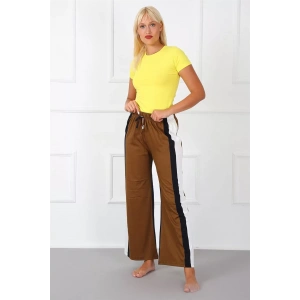 Moda Bayan Penye Bol Paça Pantolon Sütlü Kahve