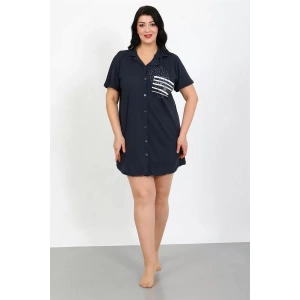 Moda Büyük Beden Penye Düğmeli Lacivert Tunik Gecelik