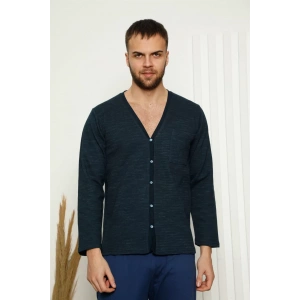 Moda Erkek %100 Pamuk Önden Düğmeli Cepli Uzun Kollu Pijama Takımı Lacivert