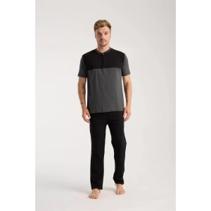 Moda Erkek Antrasit Düğmeli Yaka Kısa Kol Pijama Takımı