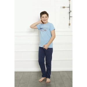 Moda Erkek Çocuk Pamuk Kısa Kollu Pijama Takımı Mavi