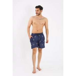 Moda Erkek Desenli Fermuar Cepli Deniz Şortu Lacivert