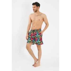 Moda Erkek Desenli Fermuar Cepli Deniz Şortu Siyah