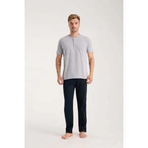 Moda Erkek Gri Düğmeli Yaka Kısa Kol Pijama Takımı