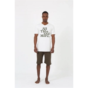 Moda Erkek Kısa Kol Ekru Penye Şortlu Pijama Takımı