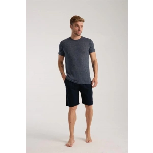 Moda Erkek Lacivert Sıfır Yaka Kısa Kol Şortlu Pijama Takımı