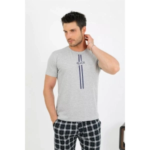 Moda Erkek Pamuk Kısa Kol Pijama Takım Gri