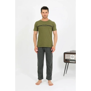 Moda Erkek Pamuk Kısa Kol Pijama Takım Haki