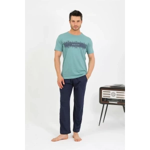 Moda Erkek Pamuk Kısa Kol Pijama Takım SuYeşili