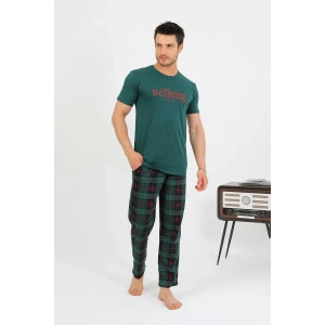 Moda Erkek Pamuk Kısa Kol Pijama Takım Zümrüt