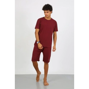 Moda Erkek Pamuk Lakost Alt Üst Kaprili Pijama Takım Bordo