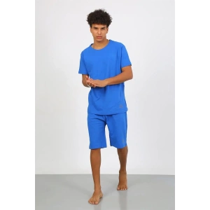 Moda Erkek Pamuk Lakost Alt Üst Kaprili Pijama Takım Saks