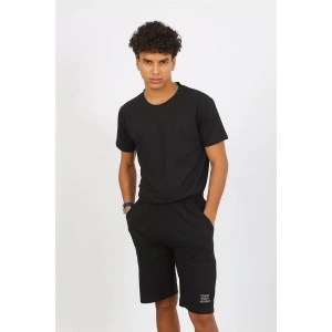 Moda Erkek Pamuk Lakost Alt Üst Kaprili Pijama Takım Siyah