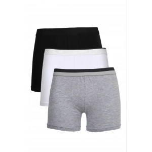 Moda Erkek Penye 3lü Boxer Siyah-Beyaz-Gri
