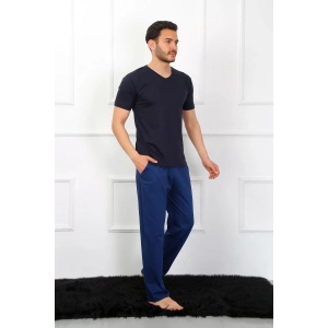 Moda Erkek Penye 3lü Lacivert V Yaka Pijama Takımı