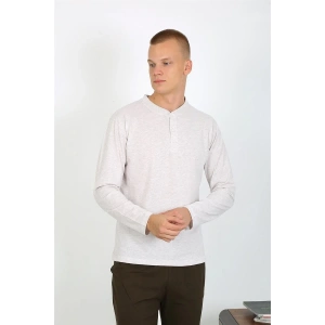 Moda Erkek Penye Uzun Kol Pijama Takımı Ekru