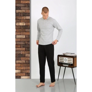 Moda Erkek Penye Uzun Kol Pijama Takımı GRİ