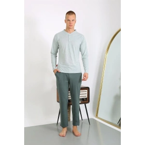 Moda Erkek Penye Uzun Kol Pijama Takımı Su Yeşili
