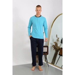 Moda Erkek Penye Uzun Kol Pijama Takımı Turkuaz