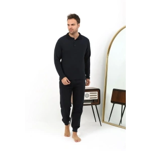 Moda Erkek Polo Yaka Uzun Kol Penye Pijama Takımı Lacivert