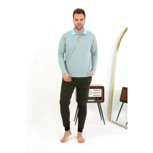 Moda Erkek Polo Yaka Uzun Kol Penye Pijama Takımı Su Yeşili