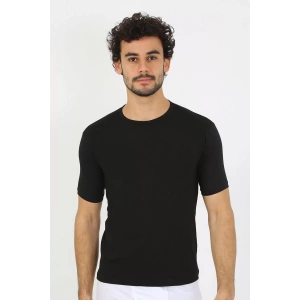 Moda Erkek Sıfır Yaka Likralı Siyah T-Shirt