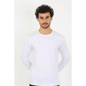 Moda Erkek Sıfır Yaka Uzun Kol Beyaz Fanila